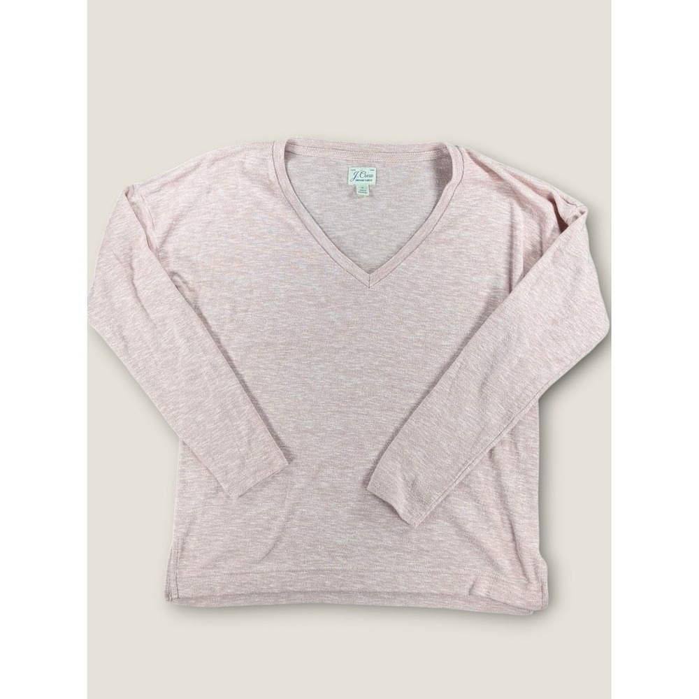 J. Crew Vintage Fleece Womens Small Pink Heathered V-Neck Pullover Sweatshirt
